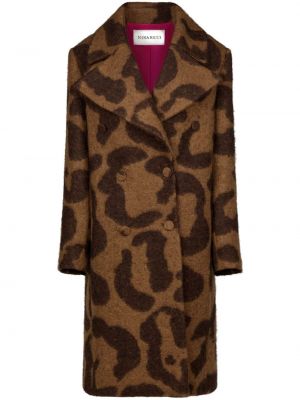 Žakárový vlnený kabát s leopardím vzorom Nina Ricci hnedá