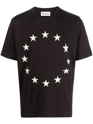 Bavlněné tričko s potiskem s hvězdami Etudes hnědé