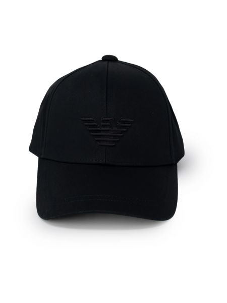 Haftowana czapka z daszkiem bawełniana Emporio Armani czarna