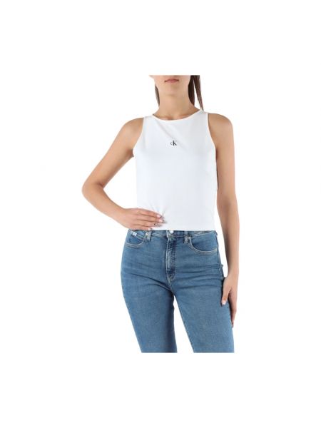 Lyocell top mit print mit rundem ausschnitt Calvin Klein Jeans weiß