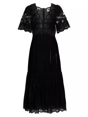 Бархатное платье миди с вышивкой Sea черное