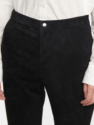 Pantaloni cu picior drept cu talie înaltă din piele de căprioară Isabel Marant negru