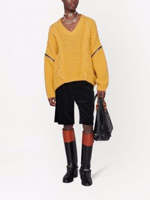 Sweter wełniany z dekoltem w serek Gucci żółty