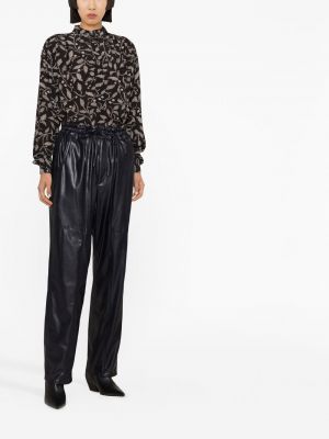 Kožené rovné kalhoty Isabel Marant Etoile černé