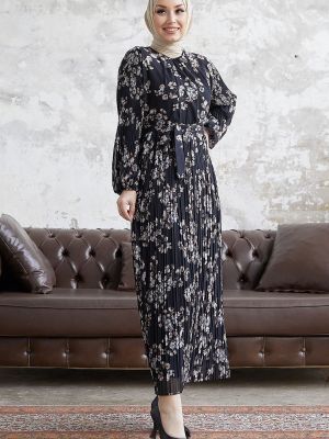 Plisirana obleka iz šifona s cvetličnim vzorcem Instyle črna