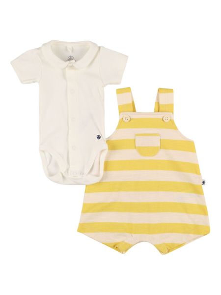 Stripete bomull jumpsuit for jenter Petit Bateau hvit