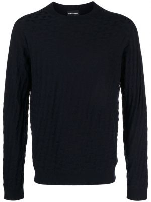 Pleten pulover z okroglim izrezom Giorgio Armani modra