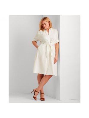 Vestido midi de lino Lauren Ralph Lauren Woman blanco