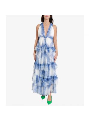 Sukienka długa z falbankami Philosophy Di Lorenzo Serafini niebieska