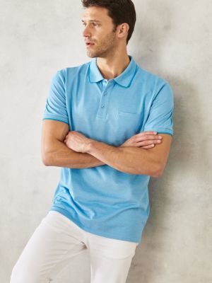 Relaxed fit medvilninis polo marškinėliai su kišenėmis Altinyildiz Classics mėlyna