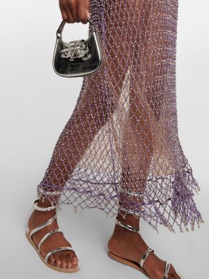 Midi šaty s korálky se síťovinou Self-portrait fialové