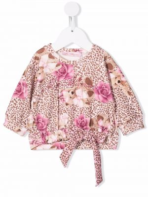 Leopard trykt floral bluse for jenter Miss Blumarine rosa