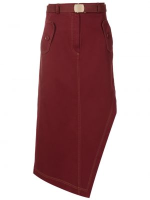 Bavlněné midi sukně s vysokým pasem s kapsami Nk - červená