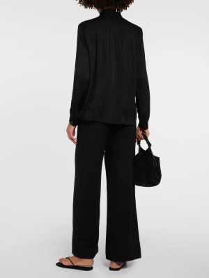 Βελούδινη σατέν μπλούζα με βολάν Velvet μαύρο