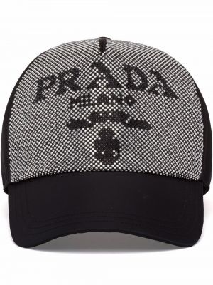 Найлонова шапка с козирки с шипове Prada черно