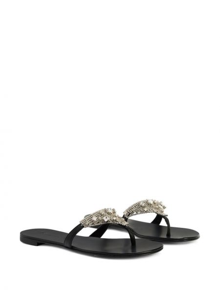 Křišťálové sandály bez podpatku Giuseppe Zanotti černé