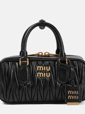 Кожени шопинг чанта Miu Miu черно