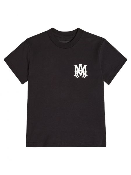 T-shirt i bomull med mönster i jersey för pojkar Amiri Kids svart