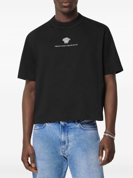 T-shirt en coton à imprimé Versace noir