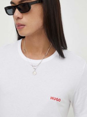 Памучна тениска с дълъг ръкав Hugo бяло