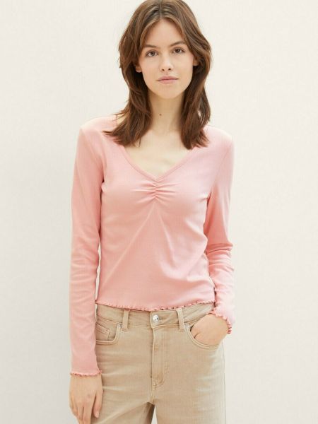Джинсовая рубашка с длинным рукавом со стразами Tom Tailor Denim розовая