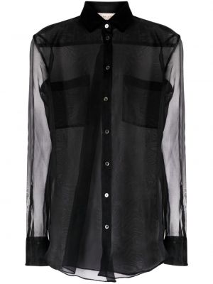 Прозрачна копринена риза Blanca Vita черно