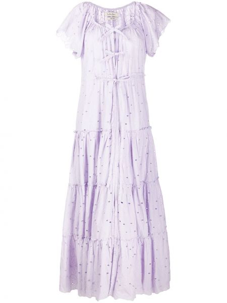 Haftowana sukienka mini bawełniana z krótkim rękawem Innika Choo - fioletowy