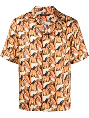 Koszula z nadrukiem Roberto Cavalli pomarańczowa