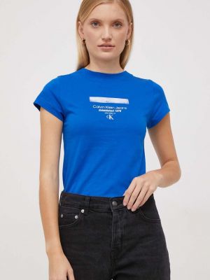 Памучна тениска Calvin Klein Jeans синьо