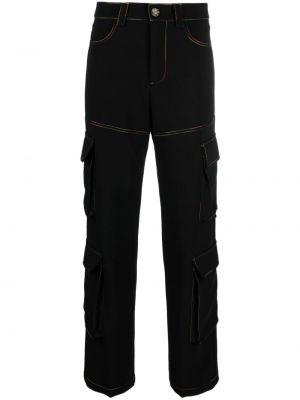 Relaxed fit siuvinėtos „cargo“ stiliaus kelnės su kišenėmis (di)vision juoda