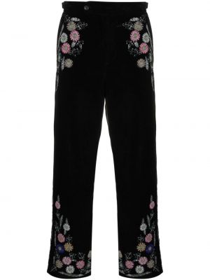Pantaloni cu picior drept cu model floral Bode negru