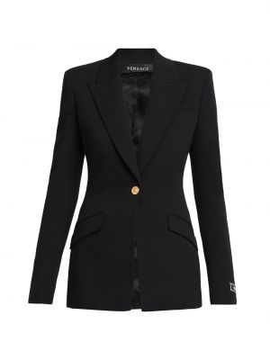 Шерстяной приталенный пиджак Versace черный