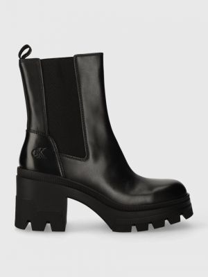 Chunky kožené chelsea boots na podpatku Calvin Klein Jeans černé
