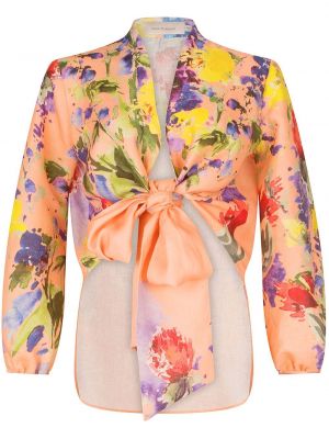 Bluză de in cu model floral Silvia Tcherassi portocaliu