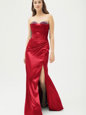 Сатенена вечерна рокля Lafaba червено
