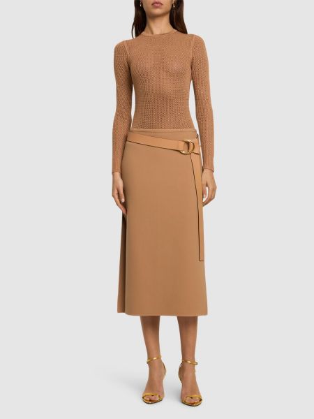 Vlněné midi sukně Michael Kors Collection béžové
