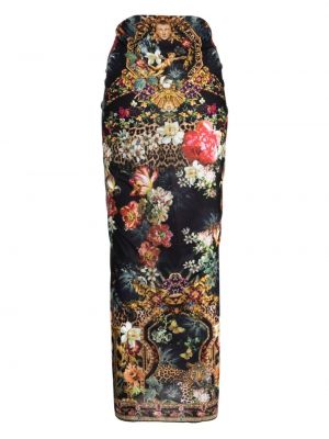 Długa spódnica w kwiatki z nadrukiem Camilla czarna