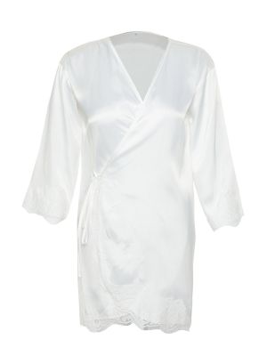 Pletené krajkové saténové šaty Trendyol bílé