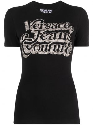 Pamut póló nyomtatás Versace Jeans Couture fekete