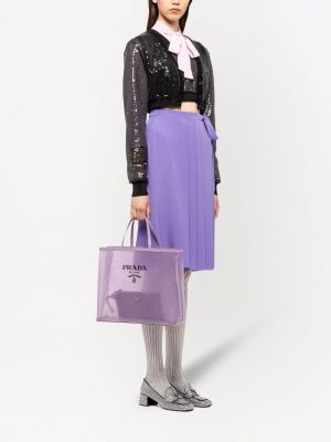 Shopper kabelka s potiskem se síťovinou Prada fialová