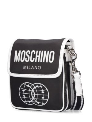 Geantă crossbody din nailon cu imagine Moschino negru