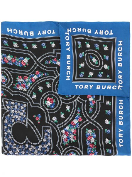 Bufanda de flores con estampado Tory Burch negro