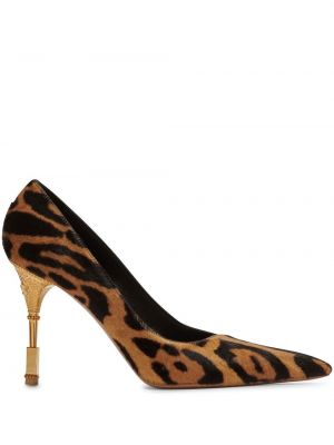 Pumps i läder med mönster med mönster i leopard Balmain brun