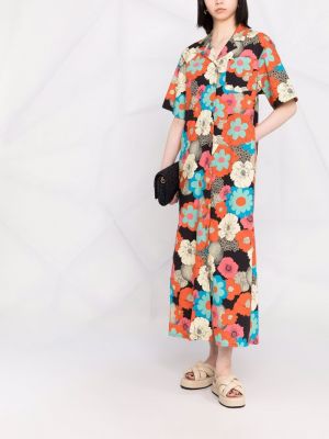 Sukienka koszulowa w kwiatki La Doublej pomarańczowa