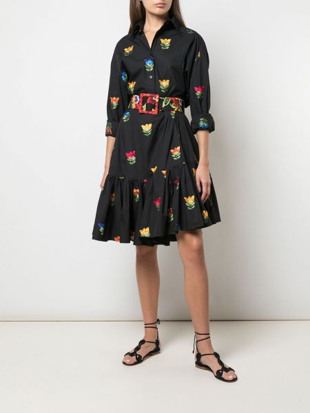 Falda larga con bordado de flores Carolina Herrera negro