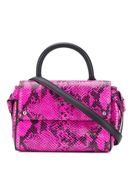 Bolso shopper de cuero de estampado de serpiente Karl Lagerfeld rosa