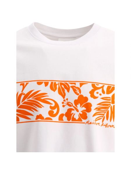 Camiseta de algodón con estampado tropical Maison Kitsuné blanco
