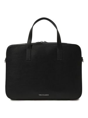 Кожаная сумка для ноутбука Trussardi черная