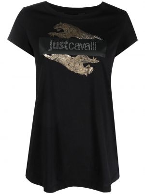 Bombažna majica s potiskom Just Cavalli črna