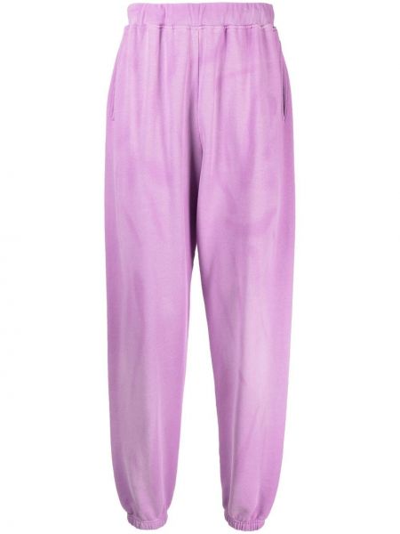 Bavlnené teplákové nohavice s potlačou Aries fialová